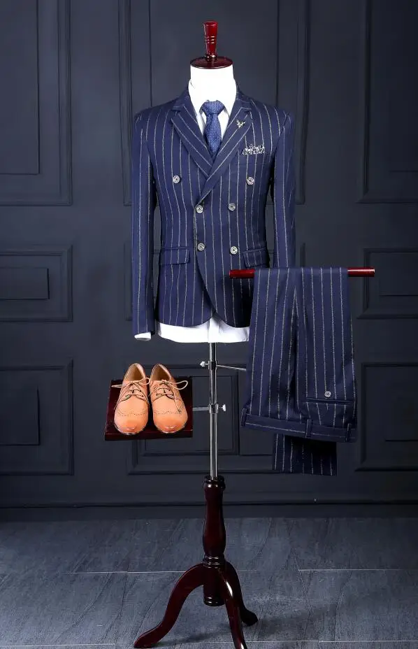 Latest Coat Pant Designs Navy Blue Double Breasted Formal Pattern Men