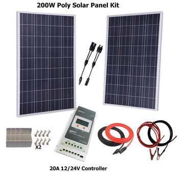 

200w Solar Panel Polycrystalline solar panel system kit w/20A MPPT solar charge controller, solar cable, battery cable Z bracket