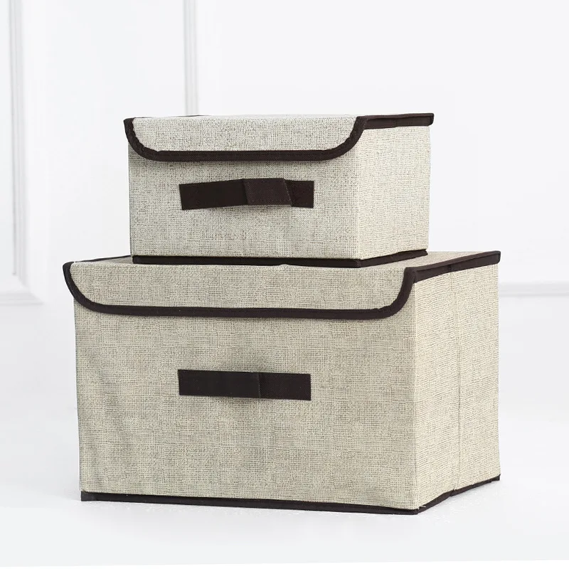 

Solid Color Home Storage Fabric Folding Storage Box With Cover Dustproof Portable Box Clothing Debris Multi-Purpose Storag BD49A