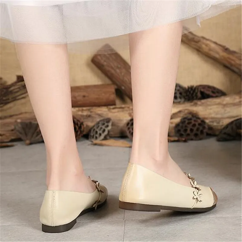 Mädchen Weiß Slip rot Leder on Casual Frauen Beige Schuhe rot Blumen Wohnungen Creamy Mori Echtes vqRBYB