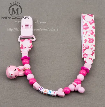 

MIYOCAR custom-Any name Hand made funny pink small rabbit beads dummy clip dummy holder pacifier clips soother chain