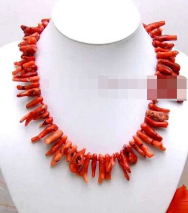 

FREE SHIPPING>>@> A906 SALE Big 6*30mm Natural GENUINE Red Branch shape Coral 18" Necklace
