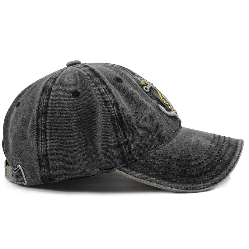 Изысканная вышитая мужская бейсбольная кепка с якорем Женская Snapback Черная