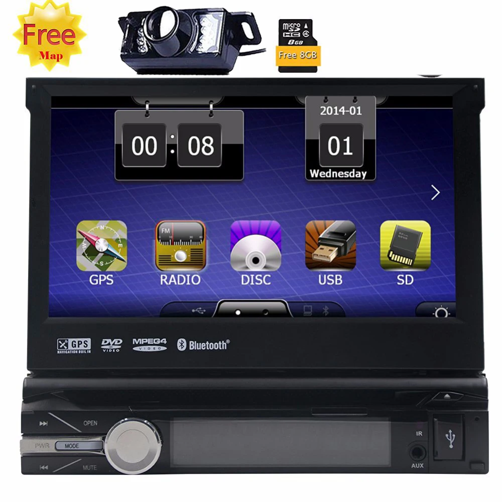 

Auto Radio Stereo 8GB GPS Navigation Bluetooth FM AM RDS Radio Receiver Car DVD Player Include Reversing Camera Car Radio +Remot