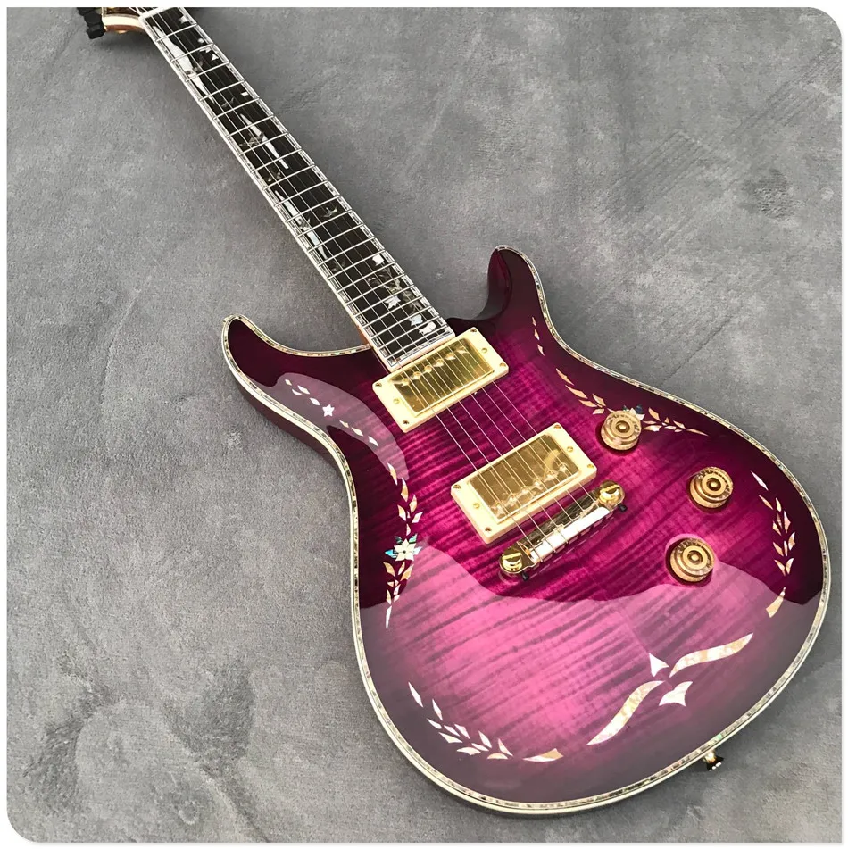 

Gisten electric guitar dark purple, abalone inlay fingerboard and body, flame maple top, top quality guitarra, free shipping