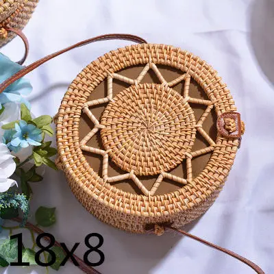 Плетеная Сумка из ротанга, круглая соломенная сумка на плечо, маленькие пляжные сумки, женские летние полые сумки ручной работы, сумки через плечо - Цвет: wujiaoxing18x8cm