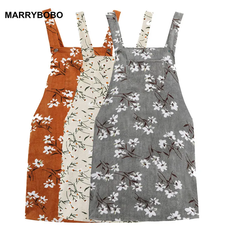 

2019 Women Floral Retro Corduroy Skirt Summer Autumn Winter Suspender Overall Vest Jumpsuit Brace Skirts Korean Sleeveless Skirt