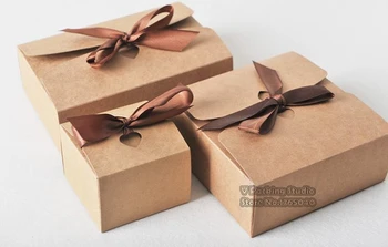 

4size 21.5*14*5cm Brown paper Kraft Gift Box with ribbon,Cosmetic Bottle Scarf clothing Packaging Brown Paper Box with ribbon