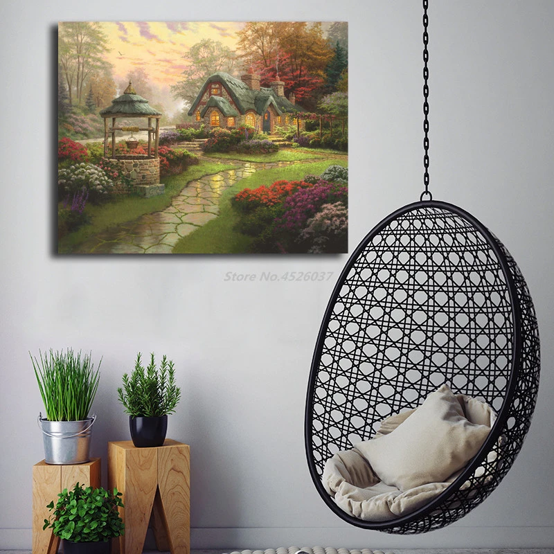 Thomas Kinkade картина маслом на холсте с пожеланиями для гостиной Автопортрет фото