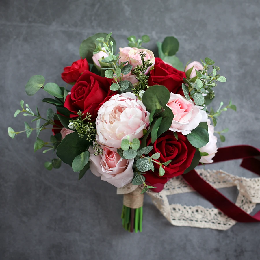 

wedding bridal flowers table centrepiece bouquet artificial flowers red pink rose bouquet