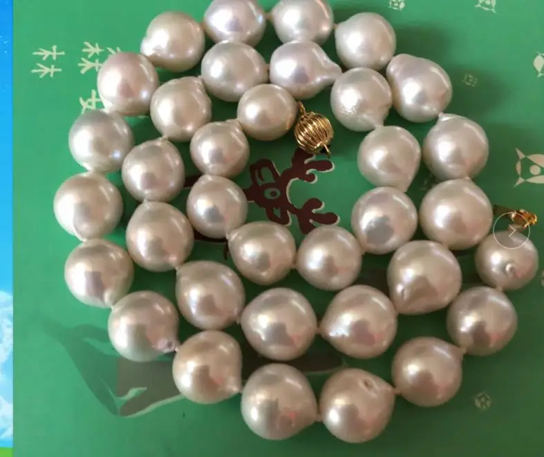 

gorgeous 12-14mm freshwater white pearl necklace 20" 925silver