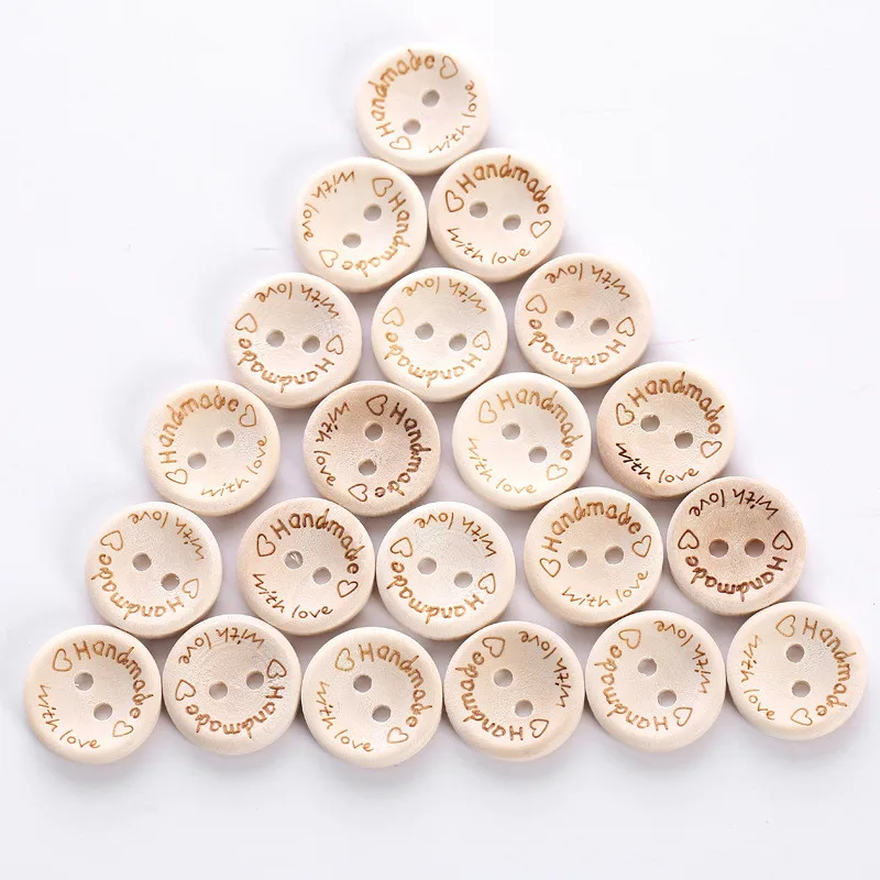 10PCS/lot Natural Color Wooden Buttons Handmade Love Letter Raoud Decorative Wood Button Craft DIY Baby Apparel Accessories