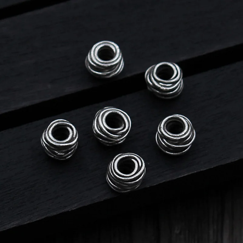 

Ornament Winding Black Craft Retro Metal Beads 925 Sterling Silver Spacer Beads For Fashion Bracelets Chains DIY Jewelry Making