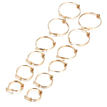 

60 pairs/lot Earring Sets Women Men Big Small Circle Gold Silver Color Round Loop Earring Beads Charm Ear Jewelry Accessories