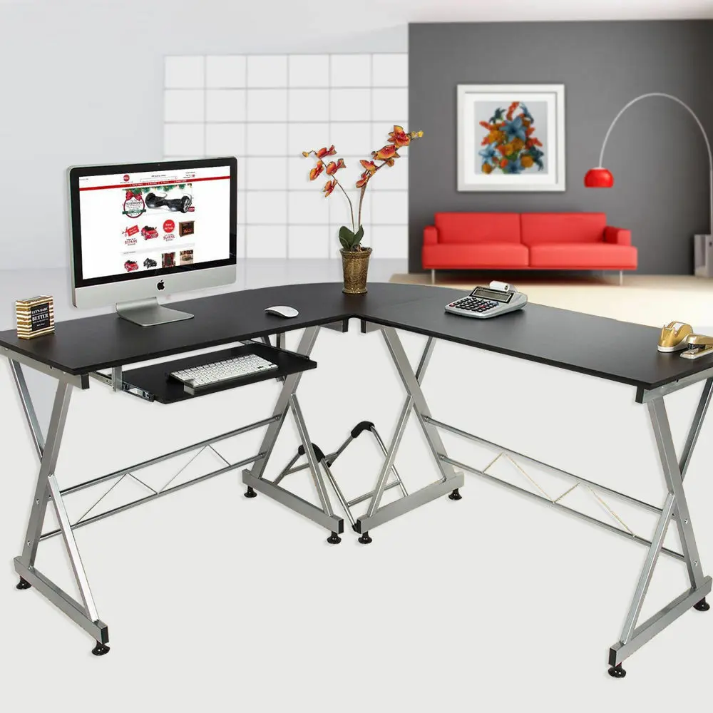 L Shape Corner Computer Desk Laptop Pc Table Wood Workstation Set