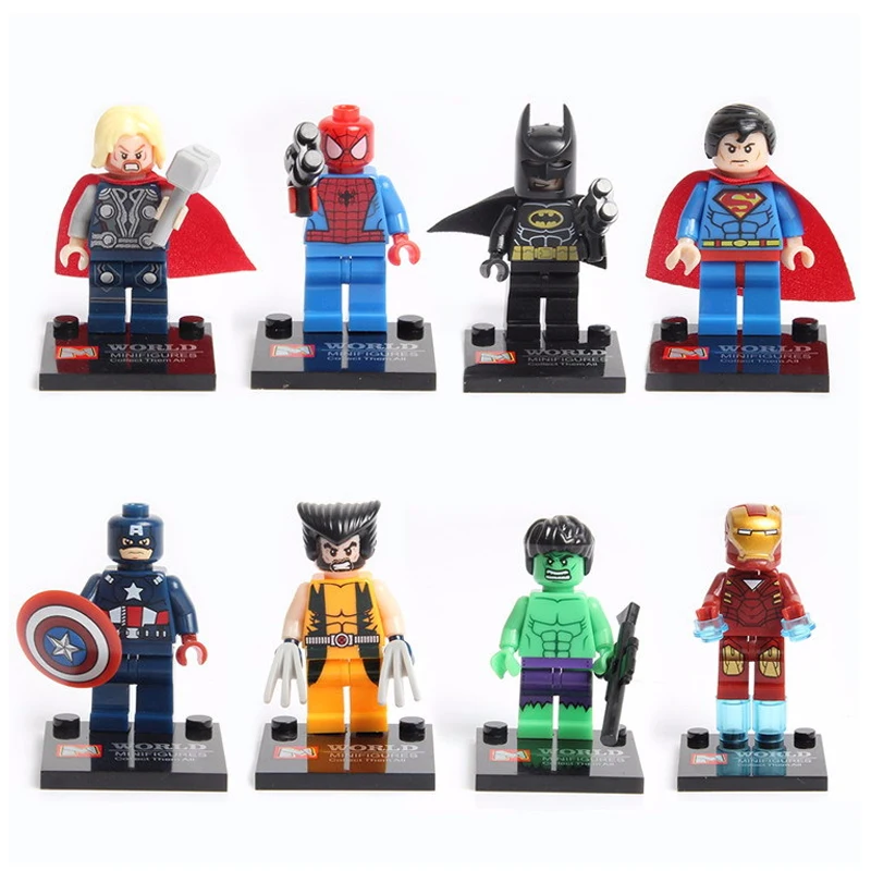 

8pcs Super Heroes Marvel Figures Captain American The Hulk Spiderman Iron Man Building Blocks Mini Bricks Children Toy