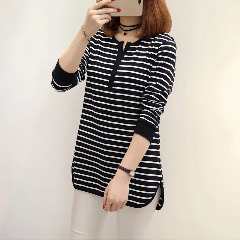 

2019 Korean Style Long Sleeve T Shirts Women New Hot Sale Student T-shirt Womens Fashion Harajuku Striped Female Slim Femme Lady