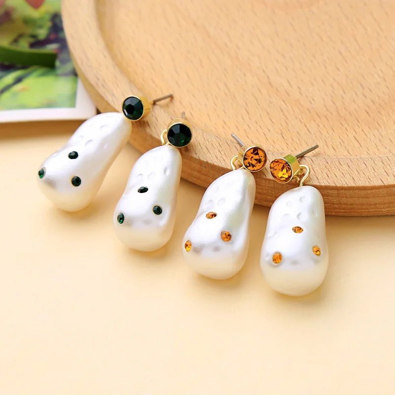 Vintage Irregular Oval Imitation Pearl Acrylic Earrings For Women Elegant Crystal Tiny Charm Wedding Fashion Jewelry | Украшения и