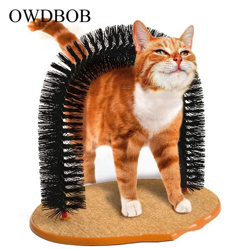 Günstig OWDBOB Lustige Pet Massage Bogen Haustier Hund Katze Selbst Groomer Mit Runde Fleece Basis Katze Spielzeug Pinsel Haustiere Kratzen Geräte pet Liefert