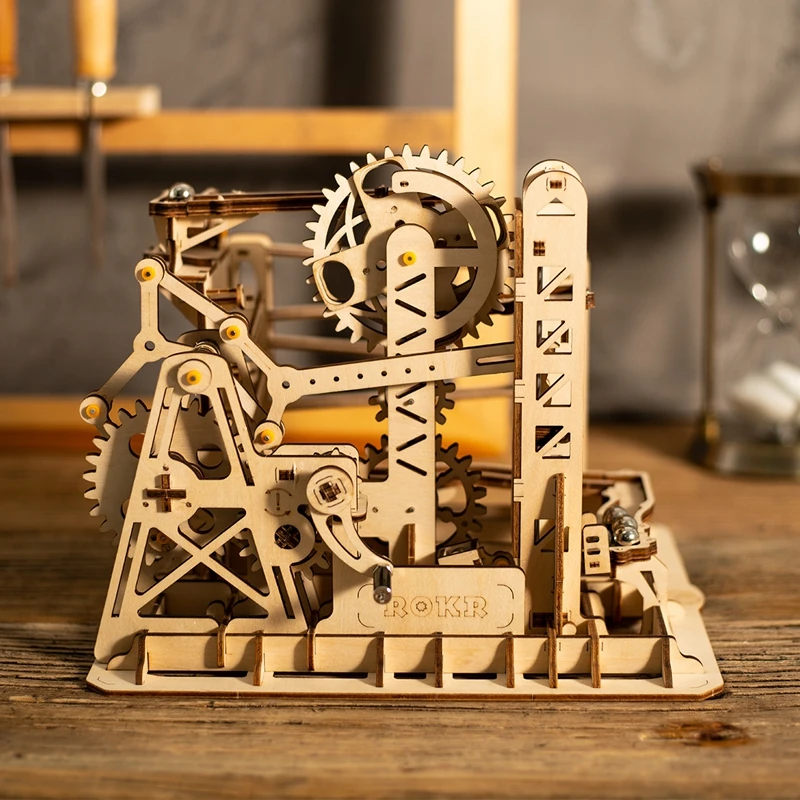 Goedkoop Robotime Diy Cog Coaster Marmeren Run Spel Houten Model Building Kits Montage Speelgoed Cadeau Voor Kinderen LG502