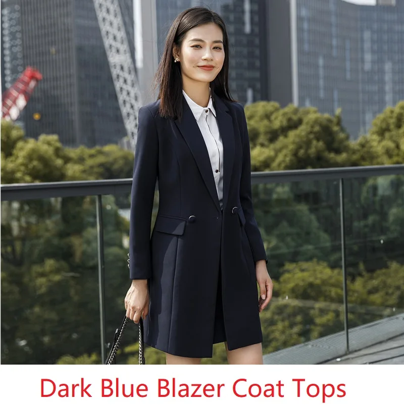 Высокое качество ткани осень зима женские блейзеры костюмы униформа дизайн бизнес дамские офисные костюмы с длинной ветровкой - Цвет: 2