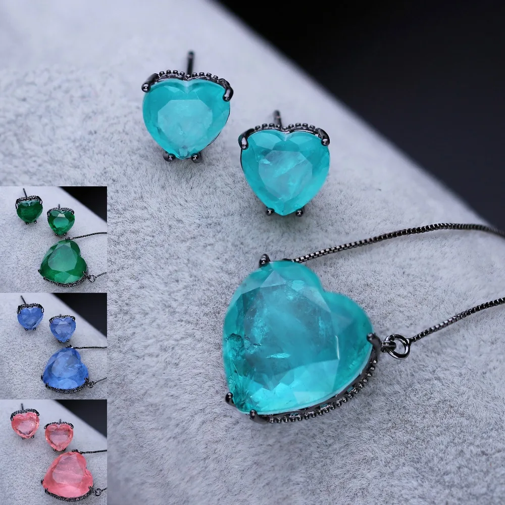 Trendy Heart Shape Jewelry Set 18.2mm Fusion Stone Pendant Necklace & Stud Earrings for Women Jewelry SFX0011022 цена Trendy Heart Shape Jewelry Set 18.2mm Fusion Stone Pendant Necklace & Stud Earrings for Women Jewelry SFX0011022 цены онлайн