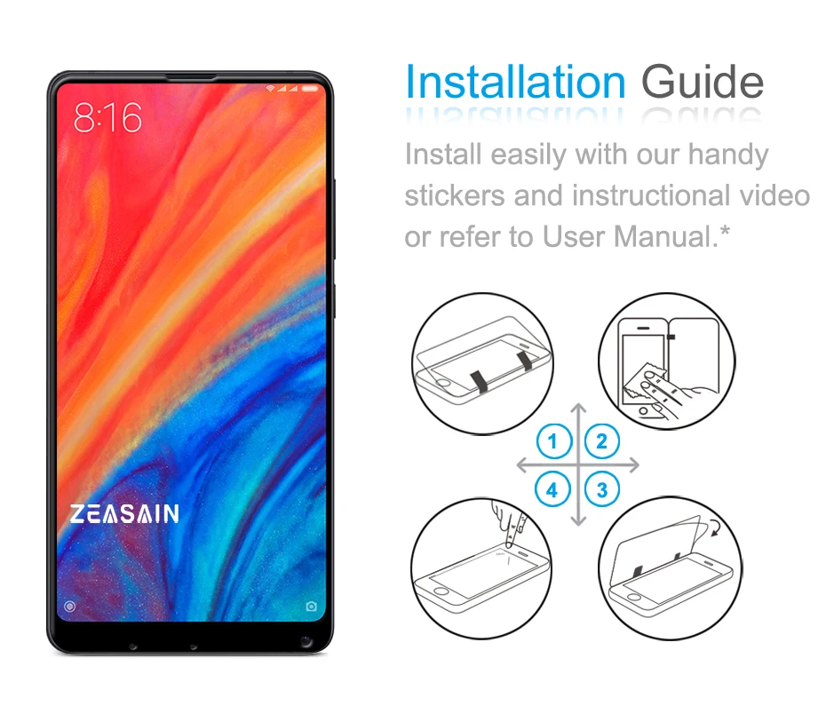 Original ZEASAIN Tempered Glass for Xiaomi Mi Mix 2 2S Xiomi Mi Mix2 S Mix2S Screen Protector 0.3mm 9H Toughened Glass Film (2)