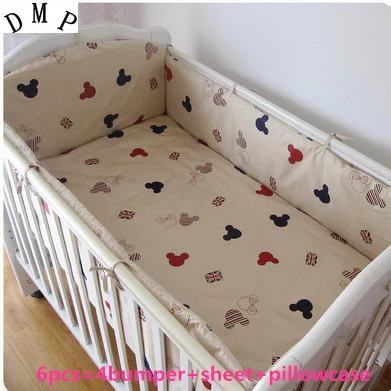 Promotion! 6PCS 100% cotton crib bedding piece set baby bedding . bed sheets ,include (bumpers+sheet+pillowcase)