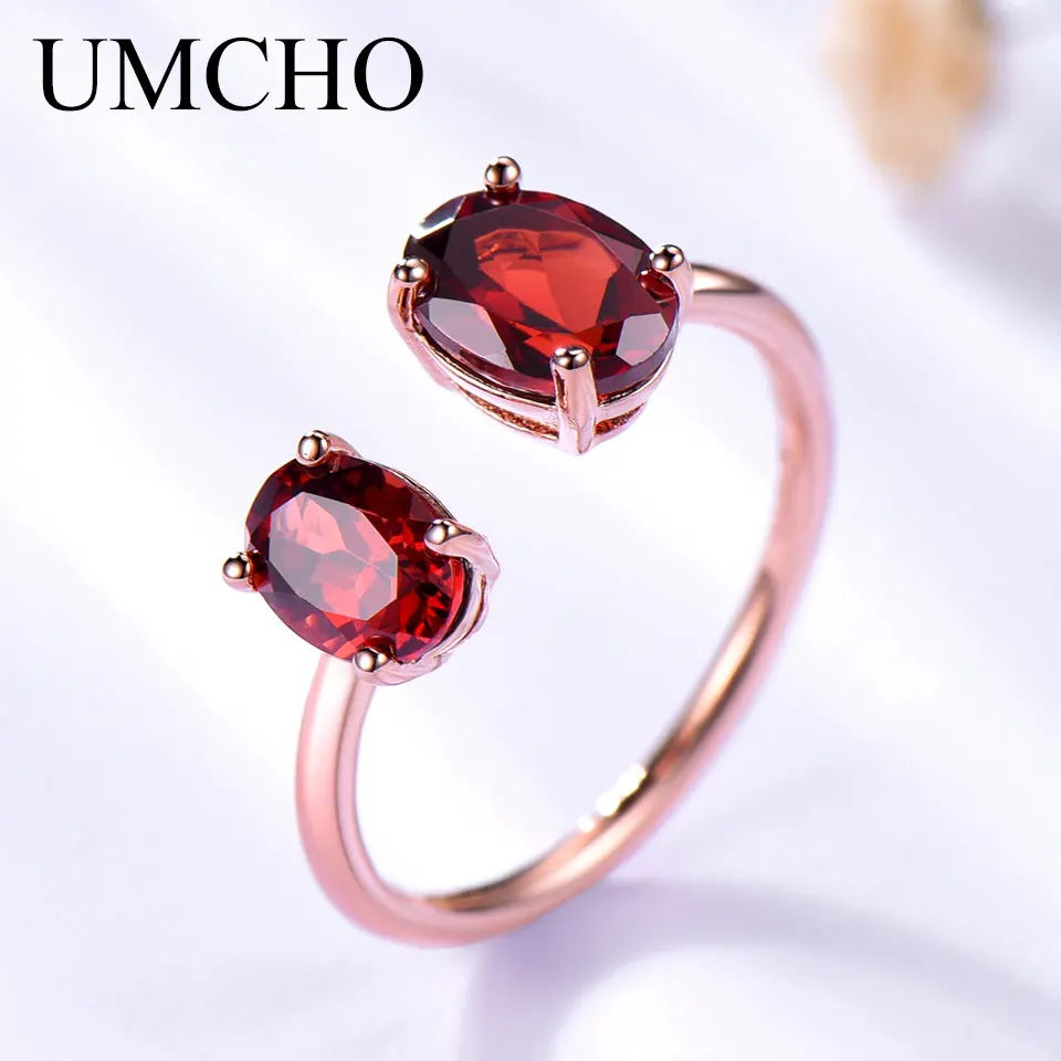 Umcho 25Ct Natural Red Garnet Ring Real 925 Sterling Silver Rings For Women Gemstone Birthstone Birthday Gift 2018 New huismerk kopen in de aanbieding Umcho 25Ct Natural Red Garnet Ring Real 925 Sterling Silver Rings For Women Gemstone Birthstone Birthday Gift 2018 New huismerk kopen in de aanbieding