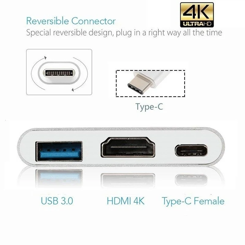3 в 1 Type C USB To HDMI 4K 0 концентратор кабель цифровой AV мульти порт адаптер для