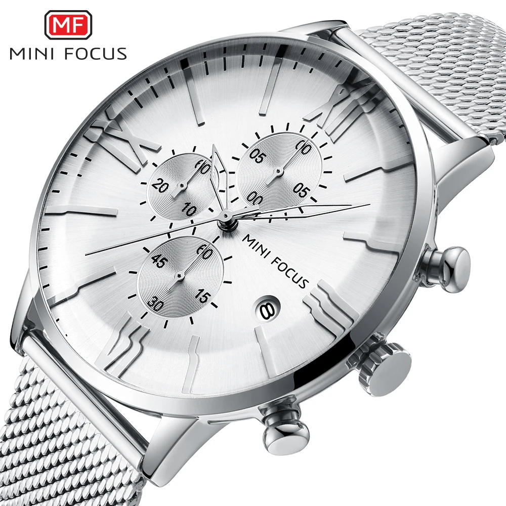 

MINI FOCUS Fashion Casual Mens Watches Quartz Watch Waterproof Business Chronograph Multifunction Mesh Strap Relogio Masculino