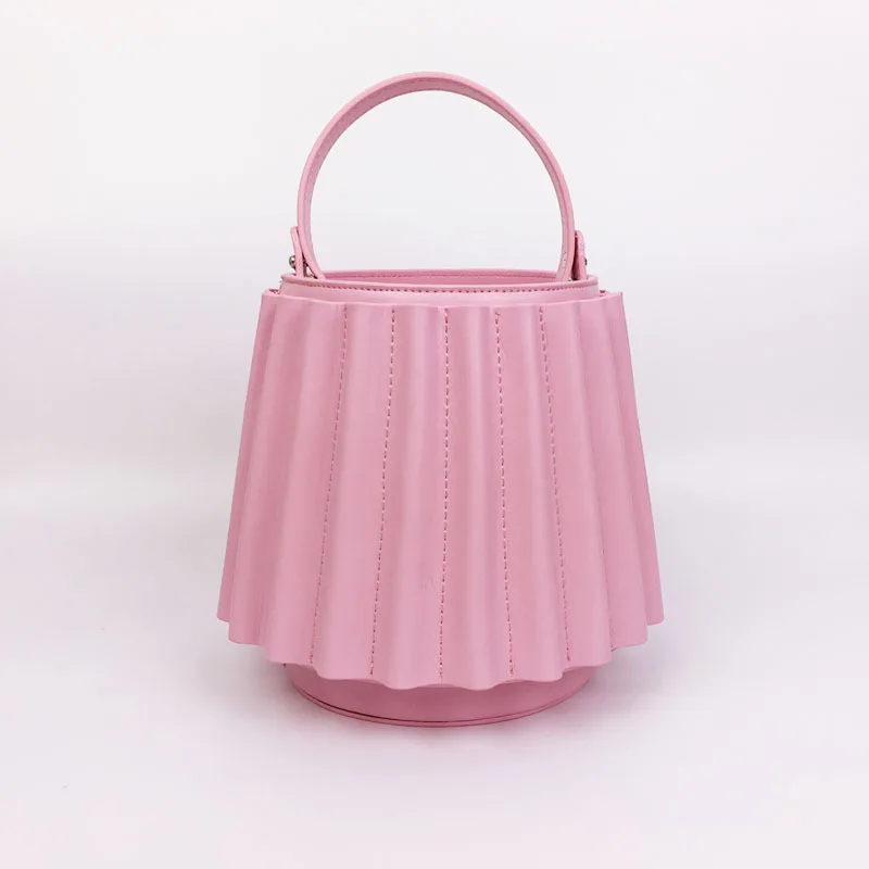 

Fashion Lantern Bag Genuine Leather Women Handbag Pink Bucket Bag for Female