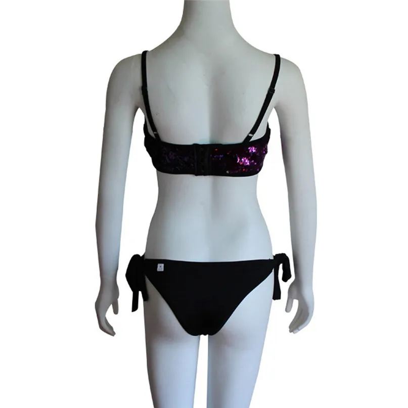 Ladies Sequins Split Swimsuit Sexy Bikini Women Paillette Push-Up Padded Bra Beach Bikini Set Swimsuit Swimwear #2d06 (5)