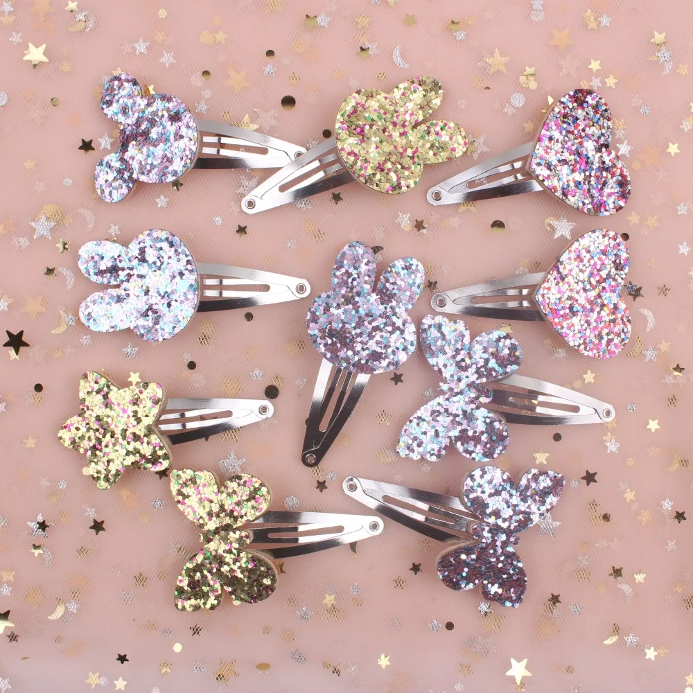 

2019 new fashion kids Silver BB clip (Shining butterfly love heart Rabbit head Flower) barrettes hair accessories for girls 1pcs