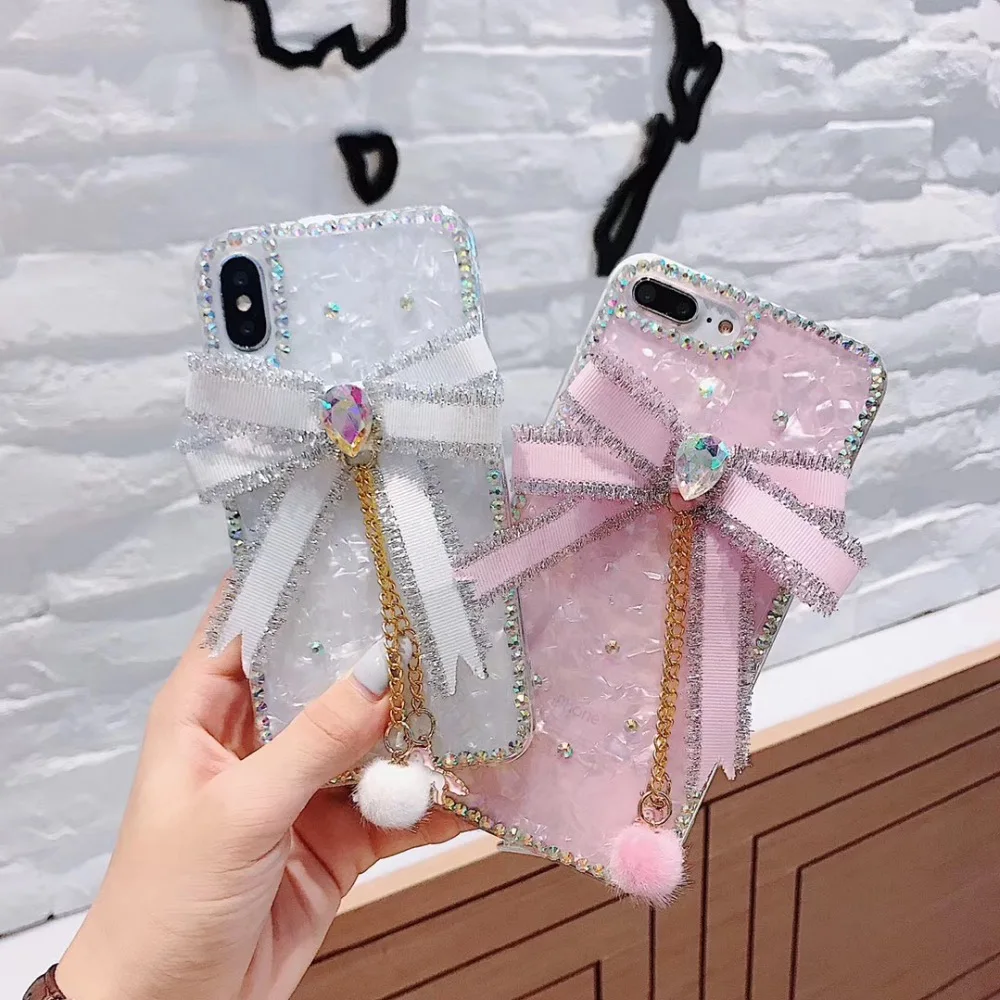 

Cute Rhinestone bow shell phone case cover for iPhone 6 6s 7 8 plus X XS max XR for Samsung galaxy s7 edge s8 s9 plus note 8 9