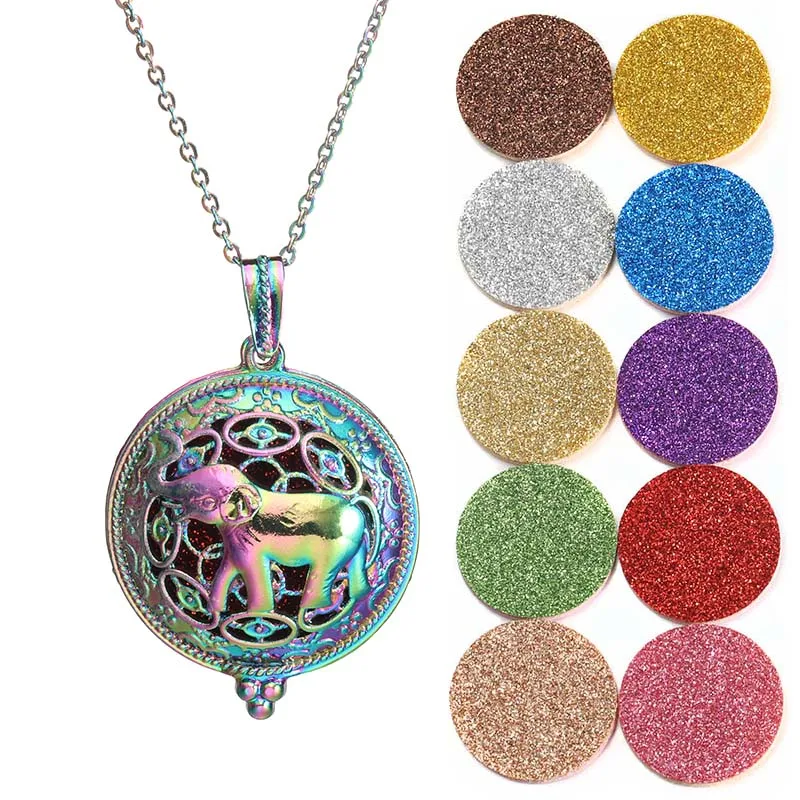 

NEW Colorful Vintage Silver Elephant Necklace Aromatherapy Box Essential Oil Diffuser Perfume Lockets Pendant Necklace Jewelry