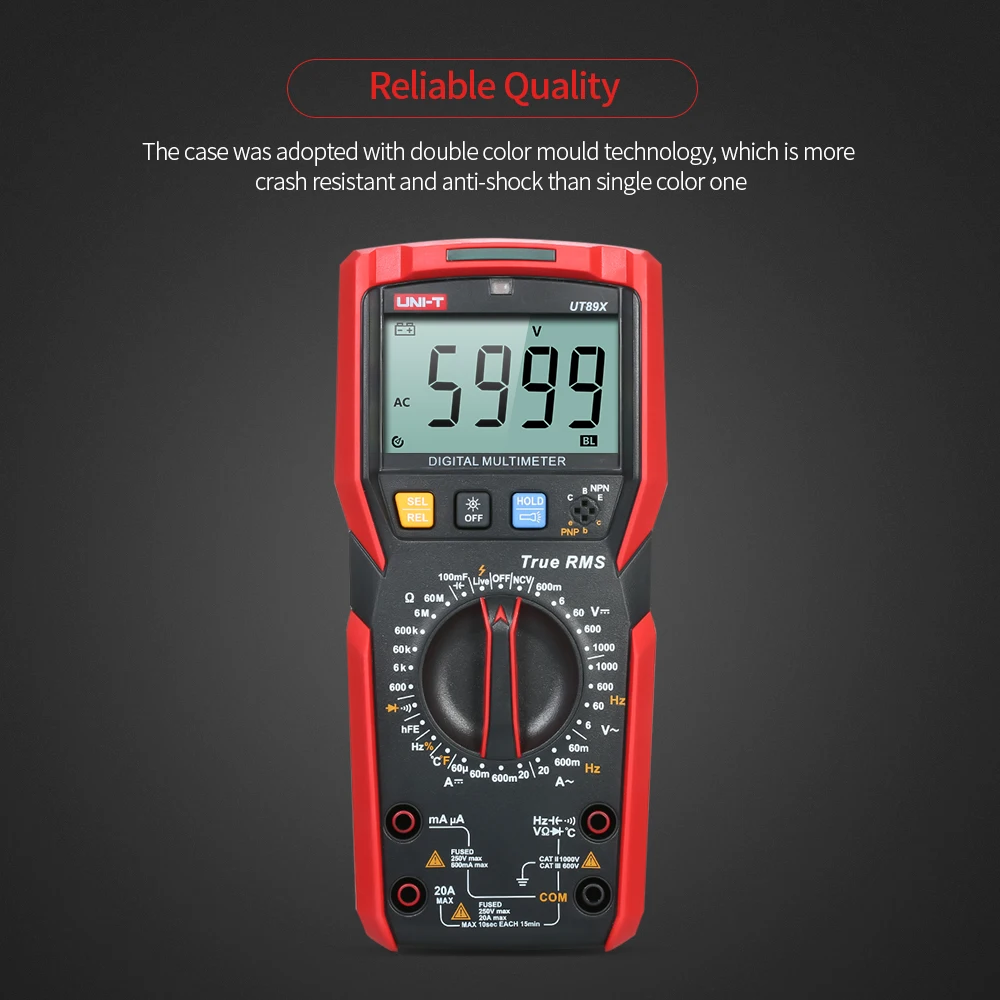 

Digital Multimeter ESR Tester NCV 6000 Counts LCD True RMS AC/DC Voltage Current Capacitance Frequency Temperature Meter UT89X