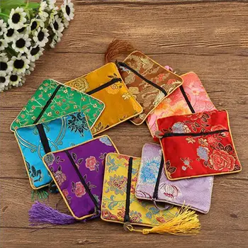 

High Quality 1 Pcs Fabric Floral Jewelery Bag Packaging Trendy Exquisite Quartet Silk Brocade Tassel Handbags Jewelry Tips Bag