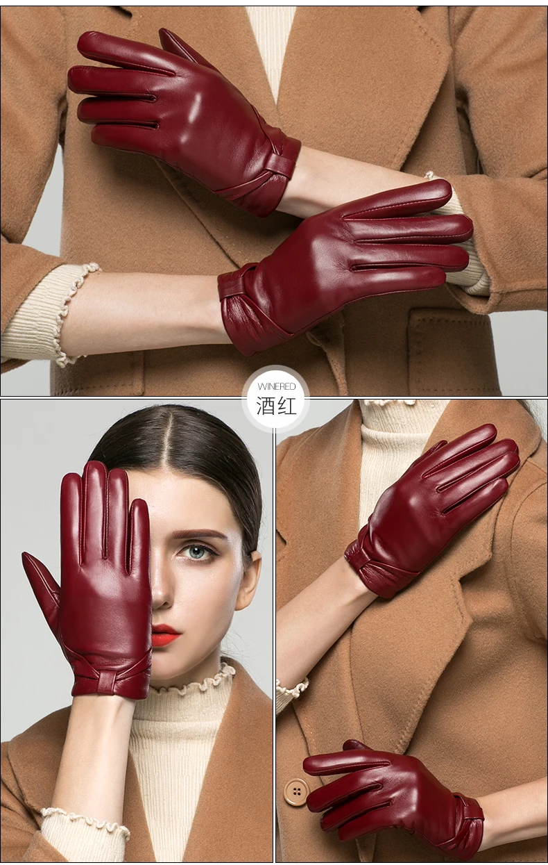 KLSS из брендовой натуральной кожи Для женщин перчатки с сенсорным экраном осень-зима плюс бархатные модные элегантные леди козьей перчатки