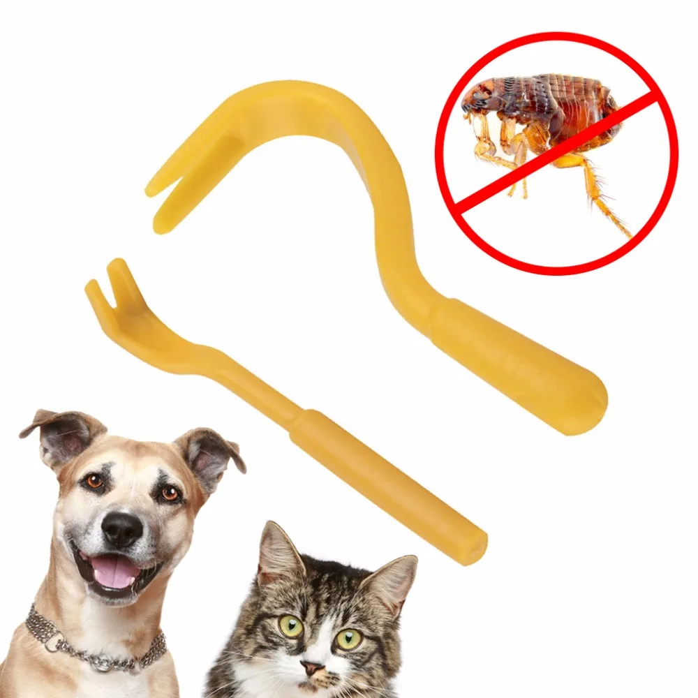 Image Hoopet 4Pcs Set Yellow Plastic Portable 2 Sizes Flea Scratching Remover Hook Tool For Human Animal Dog Pet Horse Cat