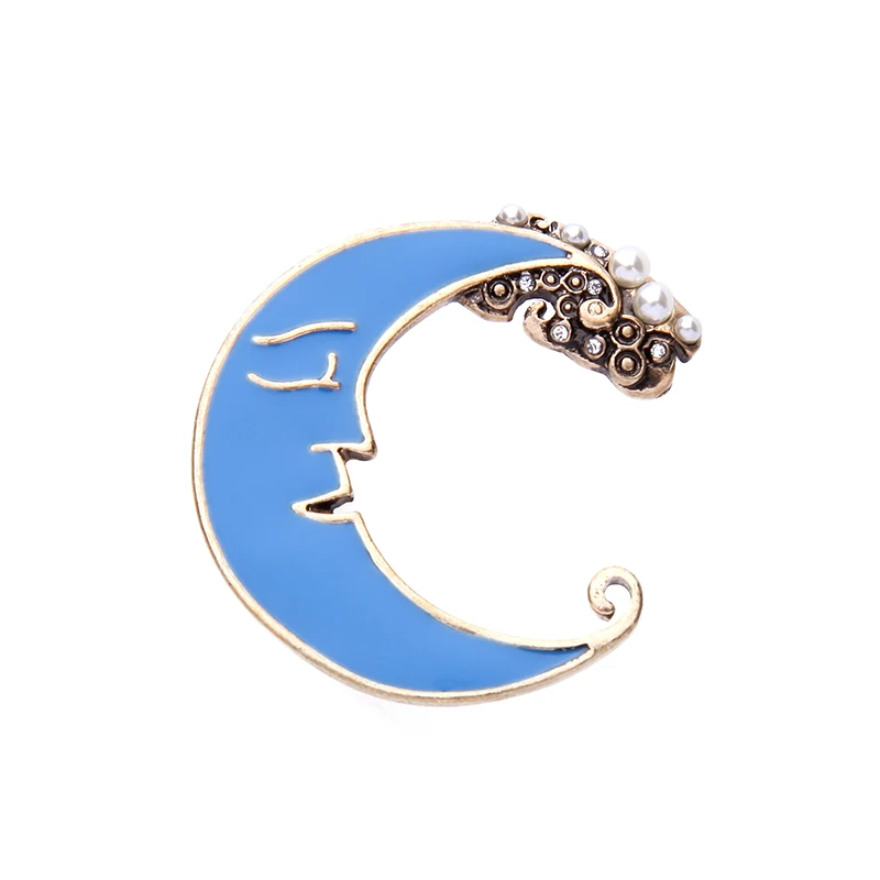 Оптовая цена синяя эмаль Луна Броши для женщин 2017 новые винтажные нагрудные