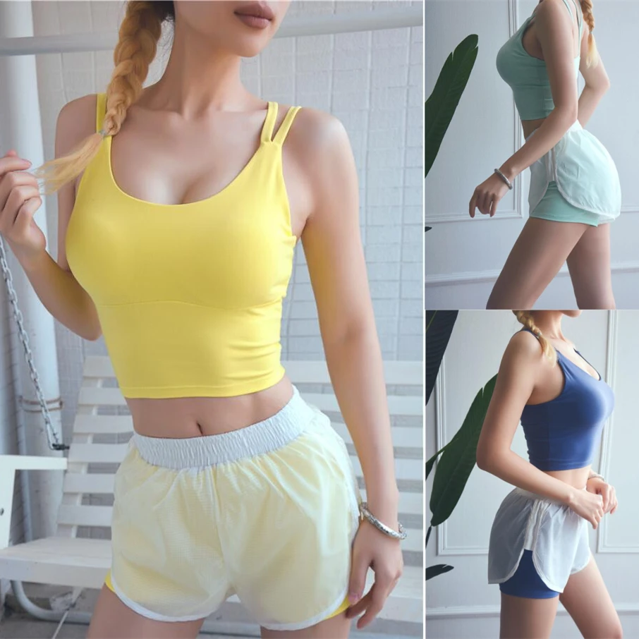 

2019 Summer sexy running jogging suit women sports clothes crop top bra and shorts sports wear two pieces workout set quick dry