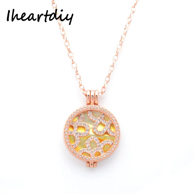 

33MM Flower Shell Coin Disc Pendant Necklace Set with 35MM Coin Holder Plus 80CM Chain For Women Gift 1 Set