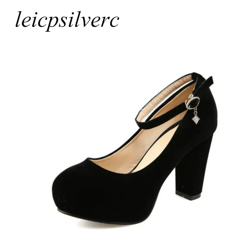 

Women Pumps Super High Heels Buckle Platform Spring Autumn Flock 2019 Sexy New Fashion Sweet Wedding Party Shoes Black Red