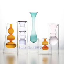 Creative Nordic color glass Flower vase Flower arrangement Hydroponics Transparent Crafts Household desktop Decoration ornament