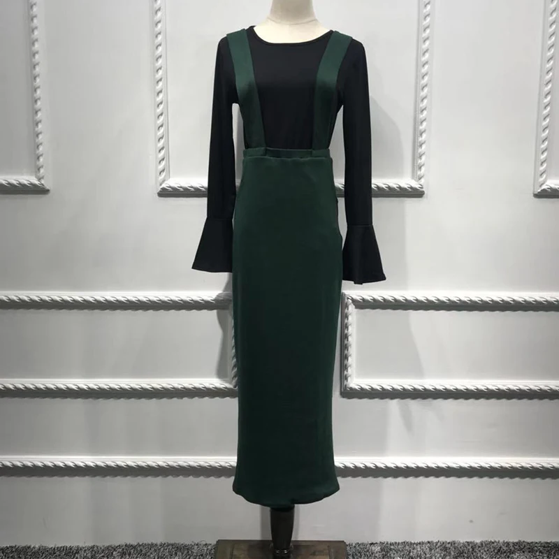 Длинные облегающая юбка с лямками Для женщин Высокая Талия мусульманские Юбки Плюс Размеры Повседневное макси юбка-карандаш