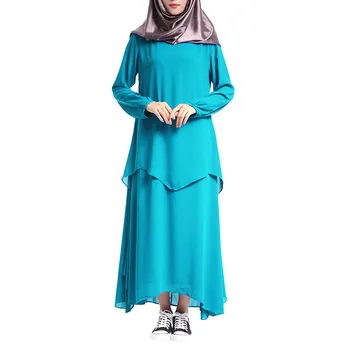 

Malaysian Muslim Dresses Muslim Women's Clothing Large Size Fake Two-Piece Dress Robes Hui Clothing Plus Size L411A