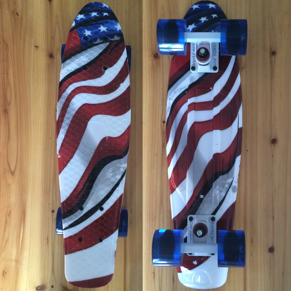 

Mini Cruiser Board Plastic Skateboard Penny Board Graphic Printed 22" X 6" Retro Longboard Skate Long Board US Flag