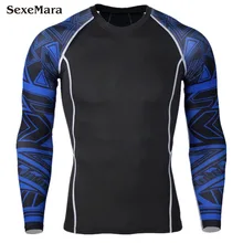 sexemara Новые 3D футболка с рисунком и длинными рукавами Фитнес Для мужчин Бодибилдинг Кроссфит сжатия Рубашки для мальчиков Бег Костюмы