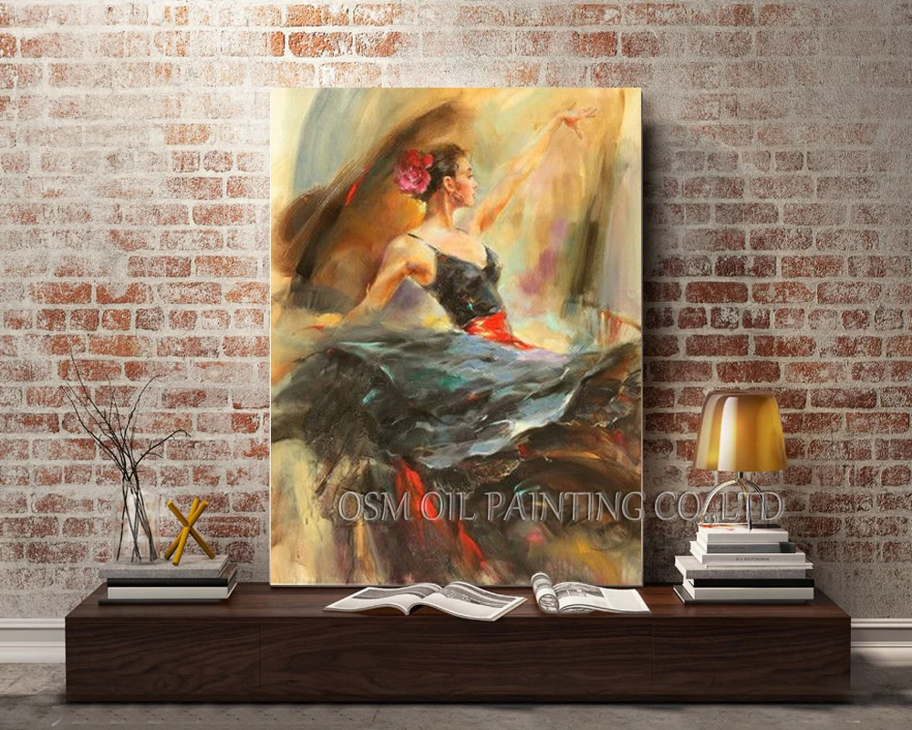 Высокое мастерство художника ручной работы впечатление испанской танцовщицы Фламенко картина маслом на холсте Красивая настенная живопись для гостиной
